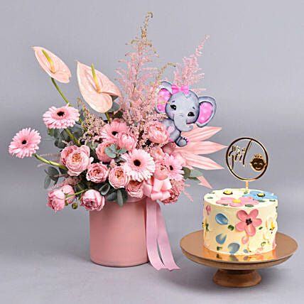 New Born Girl Flowers And Cake: Pink Flower Bouquets