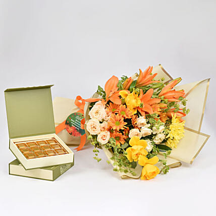 Birthday Flower Bouquet and Chocolates Box: Flowers and Chocolates