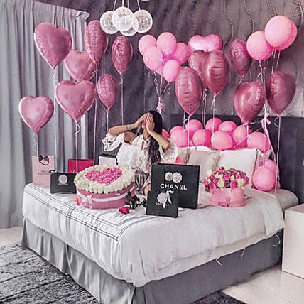 بالون لديكور الغرف من 30 بالون وردي وورد وردي في صناديق: بالونات حفلات