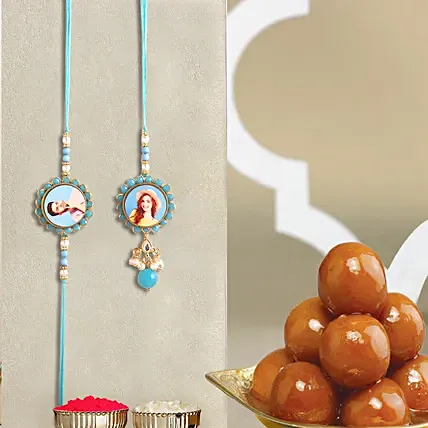 Personalised Floral Bhaiya Bhabhi Rakhi Set N Gulab Jamun: Rakhi for Bhaiya Bhabhi