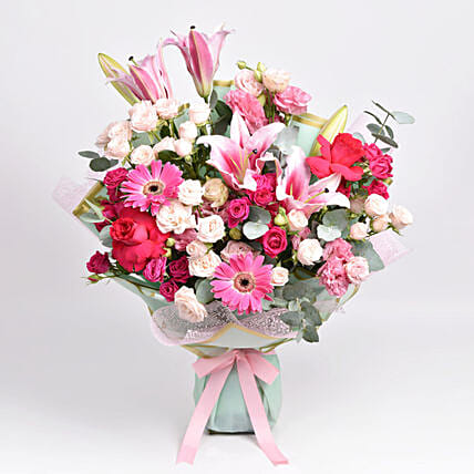 Pink Beauty Mix Flower Grand Bouquet: New Born Flowers 