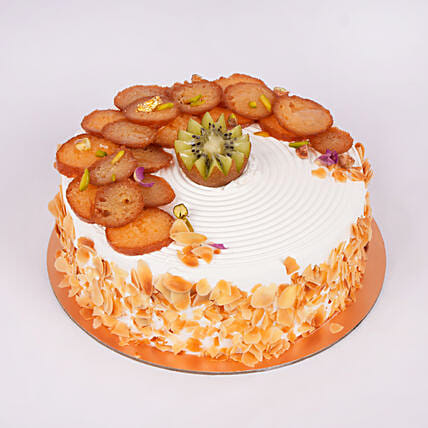 Rakhi Special Vanilla Cake Topped With Gulab Jamun And Kiwi: Rakhi With Dryfruits 