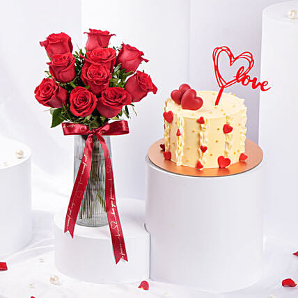 Red Roses And Love Cake: Propose Day Gifts
