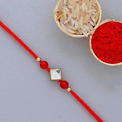 Red Thread Square Design Rakhi And 24 Pcs Ferrero Rocher: 