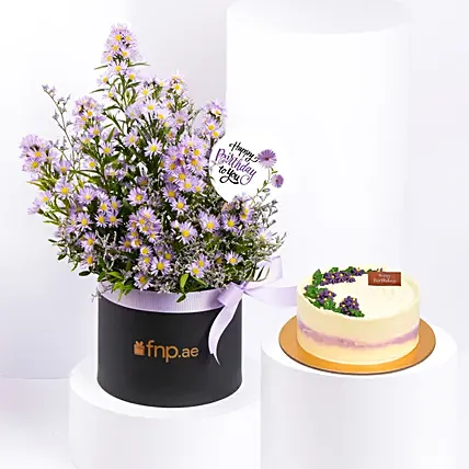 Birthday Wishes Aster Flower and Cake: Flowers