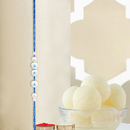 Simplistic Blue Evil Eye Rakhi N Rasgulla: Designer Fancy Rakhi