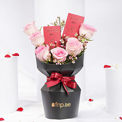 Sweet Combo Pink Roses And Chocolates: One Hour Delivery Flowers