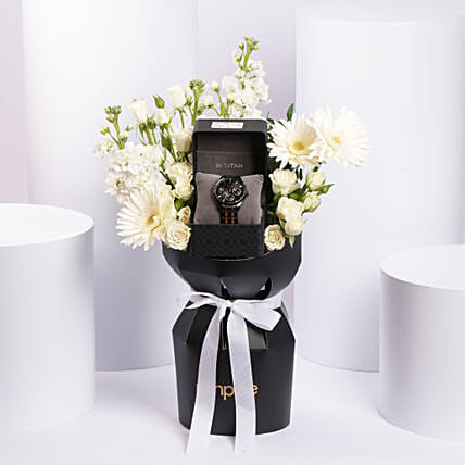 Titan Men Dual toned watch with Floral Arrangment: 