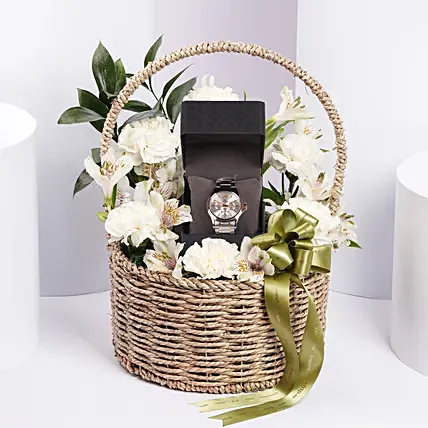 ساعة تيتان وورك وير كواتز رجالية و سلة ورد: ساعات رجالي