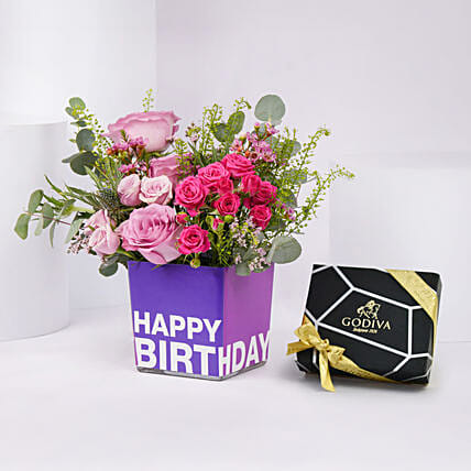 Vibrant Flowers and Godiva Chocolates For Birthday: Flowers and Chocolates