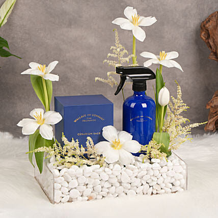 Geranium Sage Porcelain Candle & Room Spray with Tulip: Wallace And Co Home Fragrance