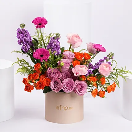 Vibrant Sunset Mix Floral Box Arrangement: Premium Gifts