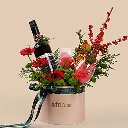 Festive Wine And Floral Gift Set: Christmas Combo Gifts