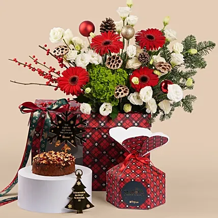 Festive Floral And Cake Gift Set: Christmas Flowers