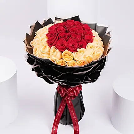 Red and Cream Rose Bouquet: Rose Day Gifts