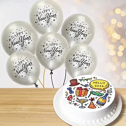 Hello To New Year Combo: New Year Flowers & Cakes