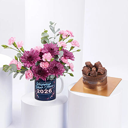 New Year Flower Mug And Mono Cake: New Year Flowers