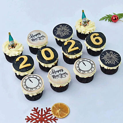 Happy New Year Cup Cakes 12 Pcs: New Year Cakes