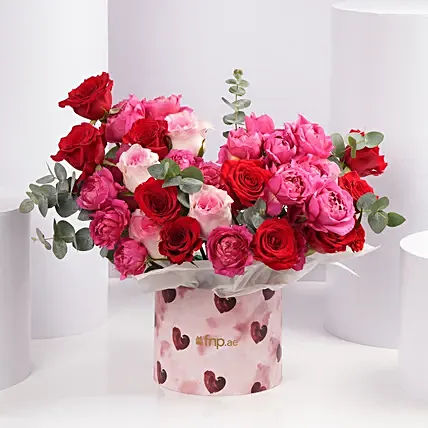 Valentine Mixed Rose Flower Box: Teddy Day Flowers