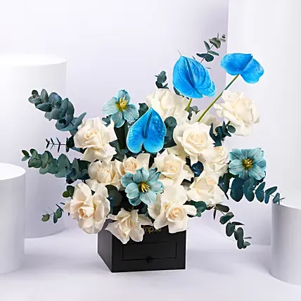 Azure Elegance Floral Box: Anniversary Gifts