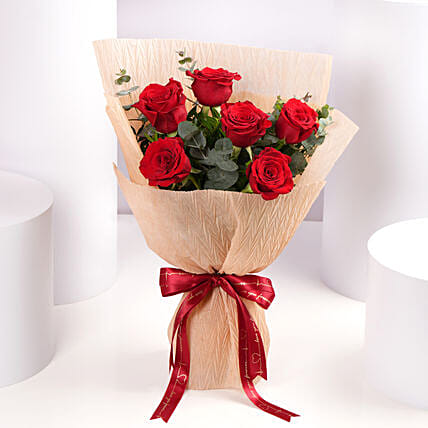 Classic Red Rose Bouquet In Beige Wrap: All Occasions-gifts