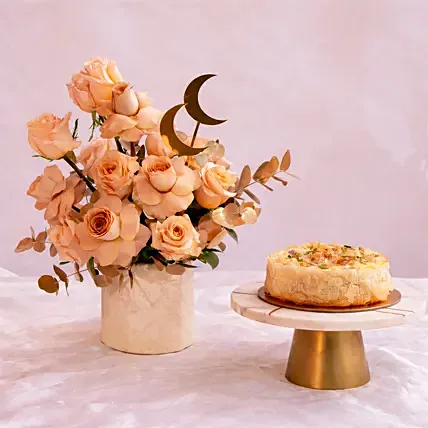 Eid Flowers With Baklava Baked Cheese Cake: Eid Gifts 