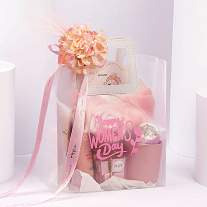 شنطة هدايا يوم المرأة مع هيدرانج وردية: هدايا يوم المرأة العالمي