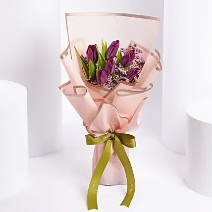 Purple Tulips Bouquet: Women's Day Gifts