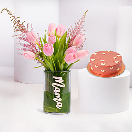 Mama Flower Arrangement And Chocolate Cake Combo: 