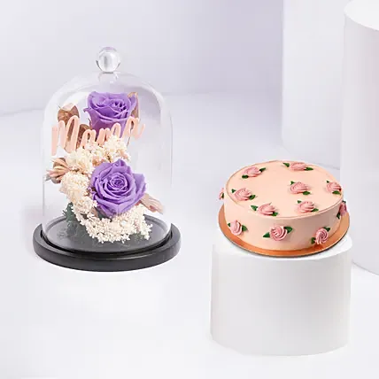Moms Magical Rose Dome With Cake: Mother's Day Flowers