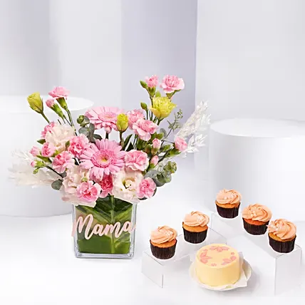 Mothers Day Blooms And Cupcakes Combo: Mothers Day Combos