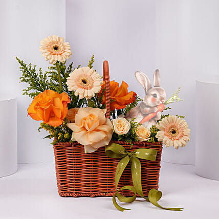 Bunny Peach Floral Basket: Easter Gifts 