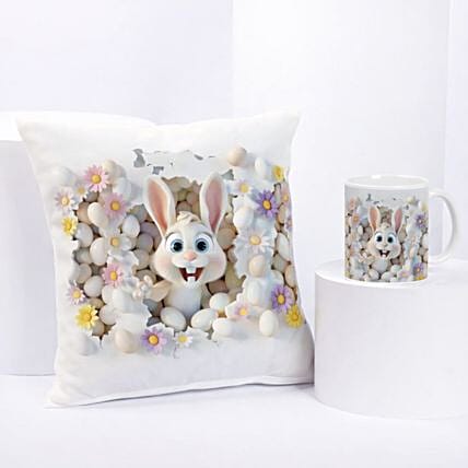 Cute Easter Bunny Cushion and Mug Set: Personalised Easter Gifts