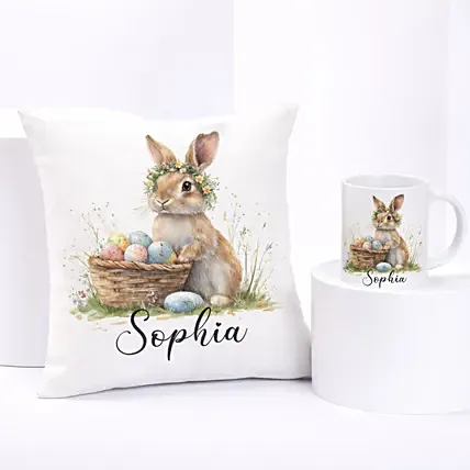 Easter Bunny Cushion And Mug Set: Personalised Easter Gifts