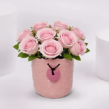 Blushing Roses in Pink Ceramic Pot: Best Seller Gifts
