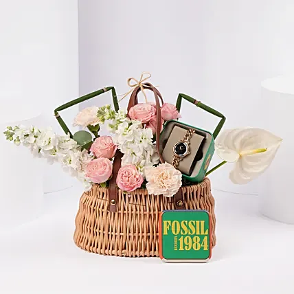 Fossil Gold Tone Watch Gift basket for Her: Fossil Watches