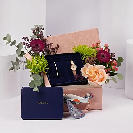 Fossil Watch And Bracelet Gift Bakset for Her: 