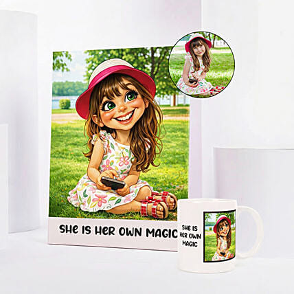 She is Her Own Magic Caricature and Mug Set: Birthday Mugs