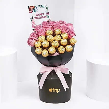 Roses And Rochers Birthday Bouquet: 