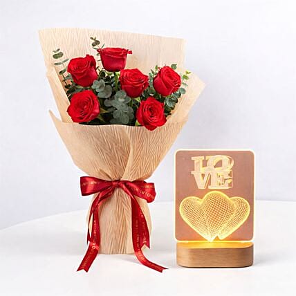 Glow And Roses Combo: Flowers N Personalised Gifts 