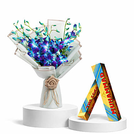 Blue Orchids Bouquet With Toblerone Chocolates: Cadbury Chocolates