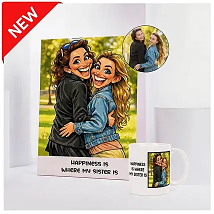 Happiness is Where My Sister Is Caricature and Mug Set: Birthday Mugs
