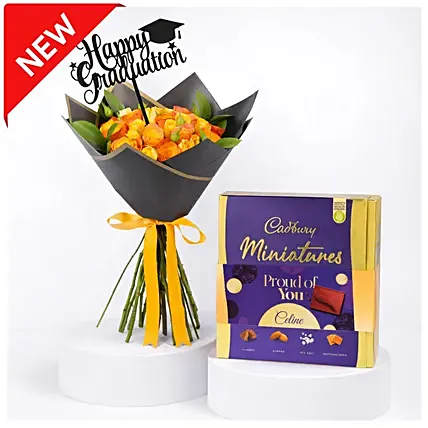 Colorful Roses Bouquet Graduation Day With Cadbury Chocolates 400g: Cadbury Chocolates