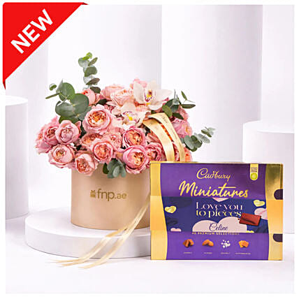 Elegant Peach Rose Bloom Box With Cadbury Chocolates 200g: Customized Chocolate Box