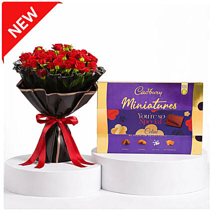 Enchanted Red Roses Led Light Bouquet With Cadbury Chocolates 200g: Customized Chocolate Box