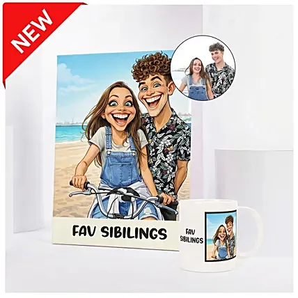 Fav Siblings Caricature and Mug Set: Personalised Photo Frames