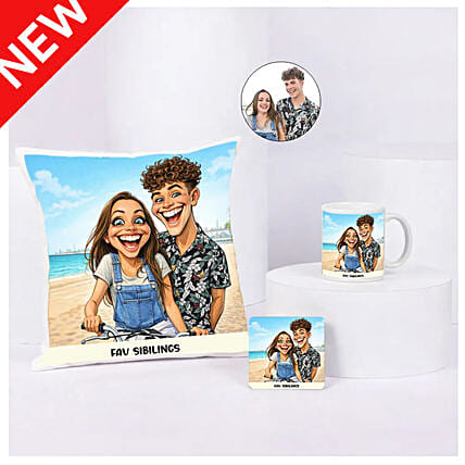 Fav Siblings Cushion Mug Set: Personalised Cushions