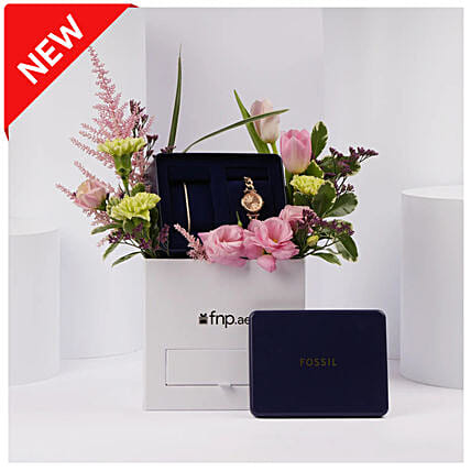 Fossil Gold Tone Watch And Bracelet Gift Set for Her: 
