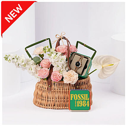 Fossil Gold Tone Watch Gift basket for Her: Fossil Watches