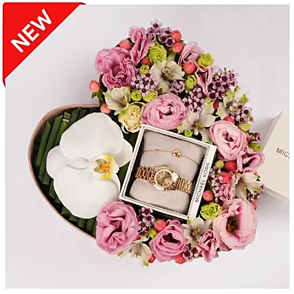Michael Kors Watch And Jewel Heart Gift Box for Her: 